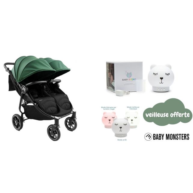 Poussette Double Baby Monsters Easy Twin 4 - Forest + veilleuse offerte