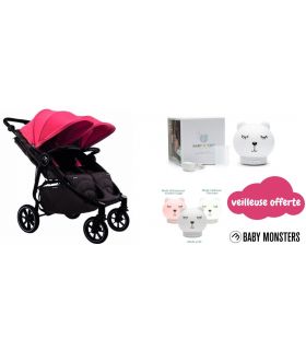 Poussette Double Baby Monsters Easy Twin 4 - Bordeaux + veilleuse offerte