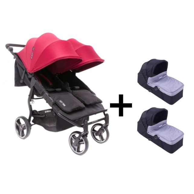 Pack Poussette Double Baby Monsters Easy Twin 3S - Bordeaux + 2 Nacelles