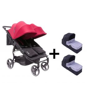 Pack Poussette Double Baby Monsters Easy Twin 3S - Bordeaux + 2 Nacelles