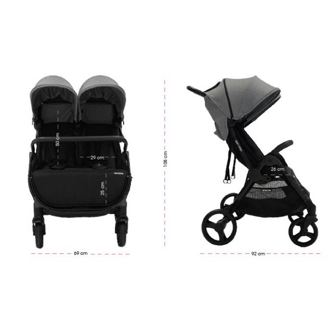 Poussette Double Compacte Baby Monsters Happy Twin - Black