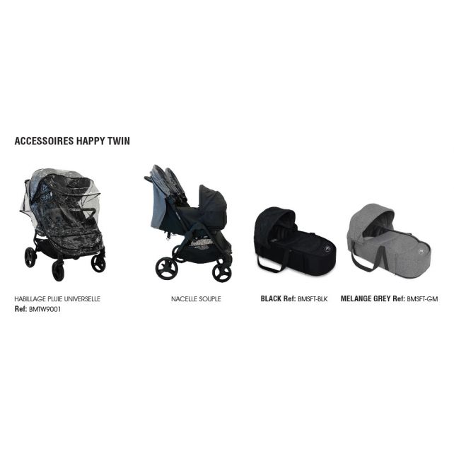 Poussette Double Compacte Baby Monsters Happy Twin - Black